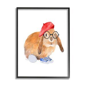 1432 Chic Bunny Rabbit Red Beret Hat Round Glasses, Designed By Lanie Loreth